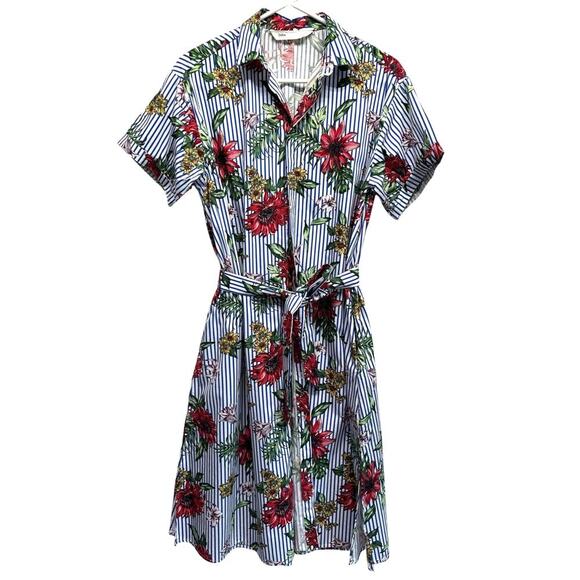 Zara Dresses & Skirts - Zara Z1975 Denim Women Floral Shirt Dress Belt Short Sleeve Poplin S Resort